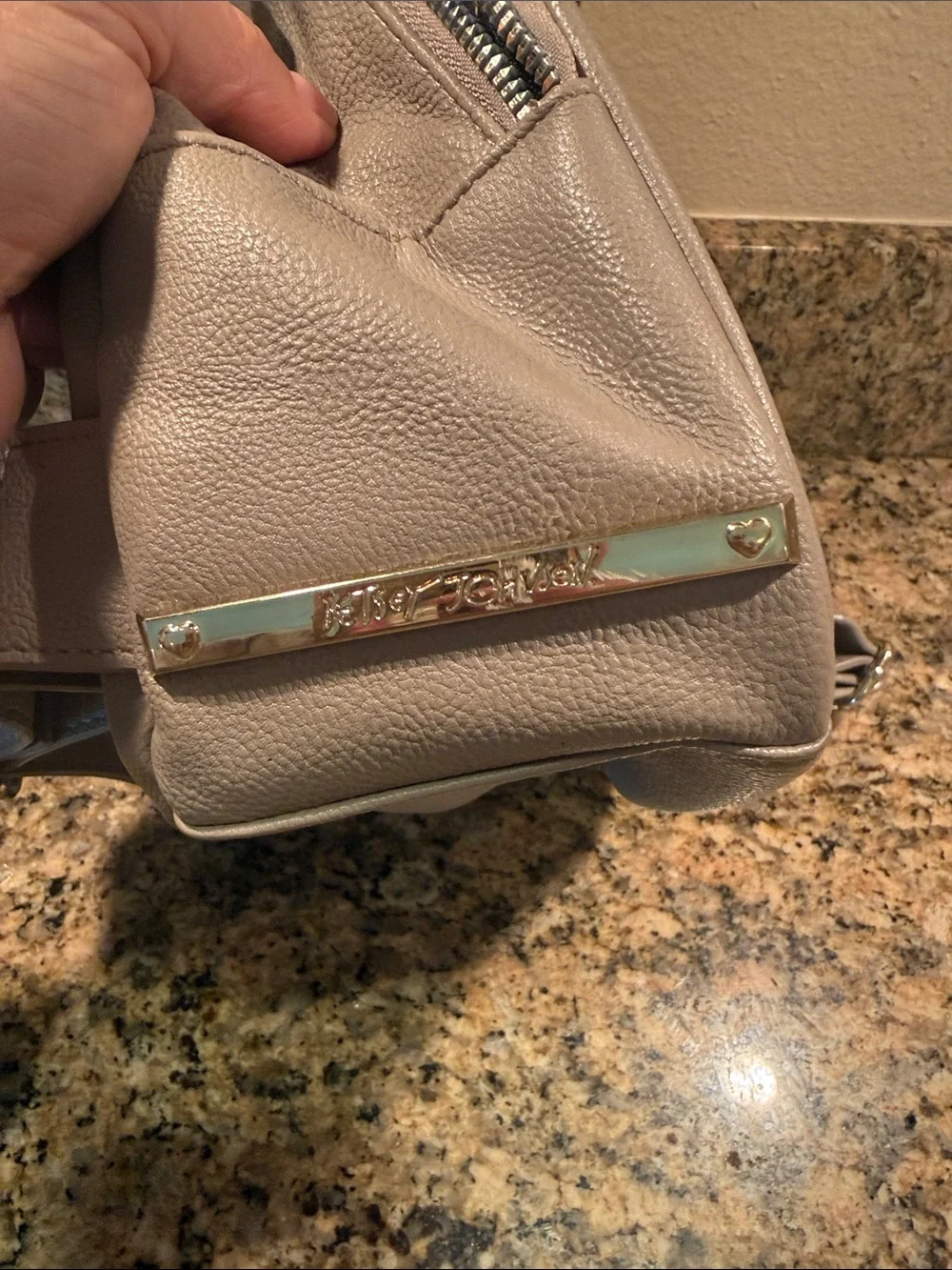 Betsy Johnson Heart-Quilted Mini Backpack with Bow - Taupe